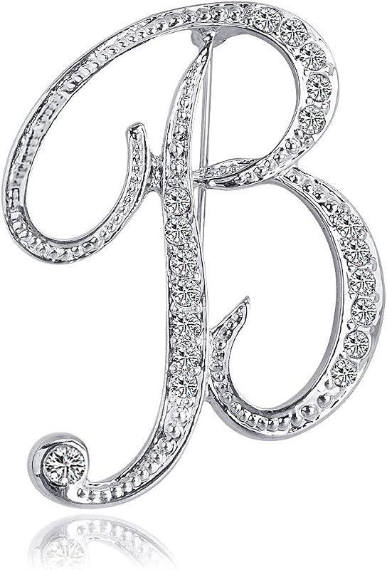 Broche con letras, broche inicial con diamantes de imitación para mujer, manualidades, plateado A-Z
