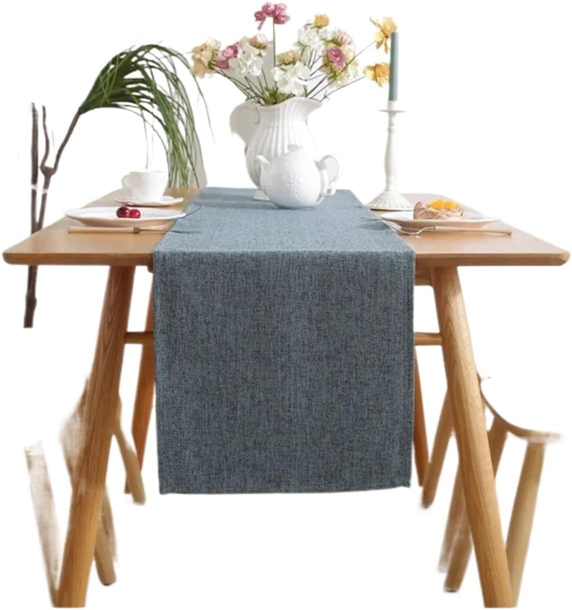 Table Runner for Home Decor Burlap Style Farmhouse Table Runners , Beige Rustic Woven Dining Runner for Home,Party Decoration, Everyday Use(Blue,33X275CM_1PC)