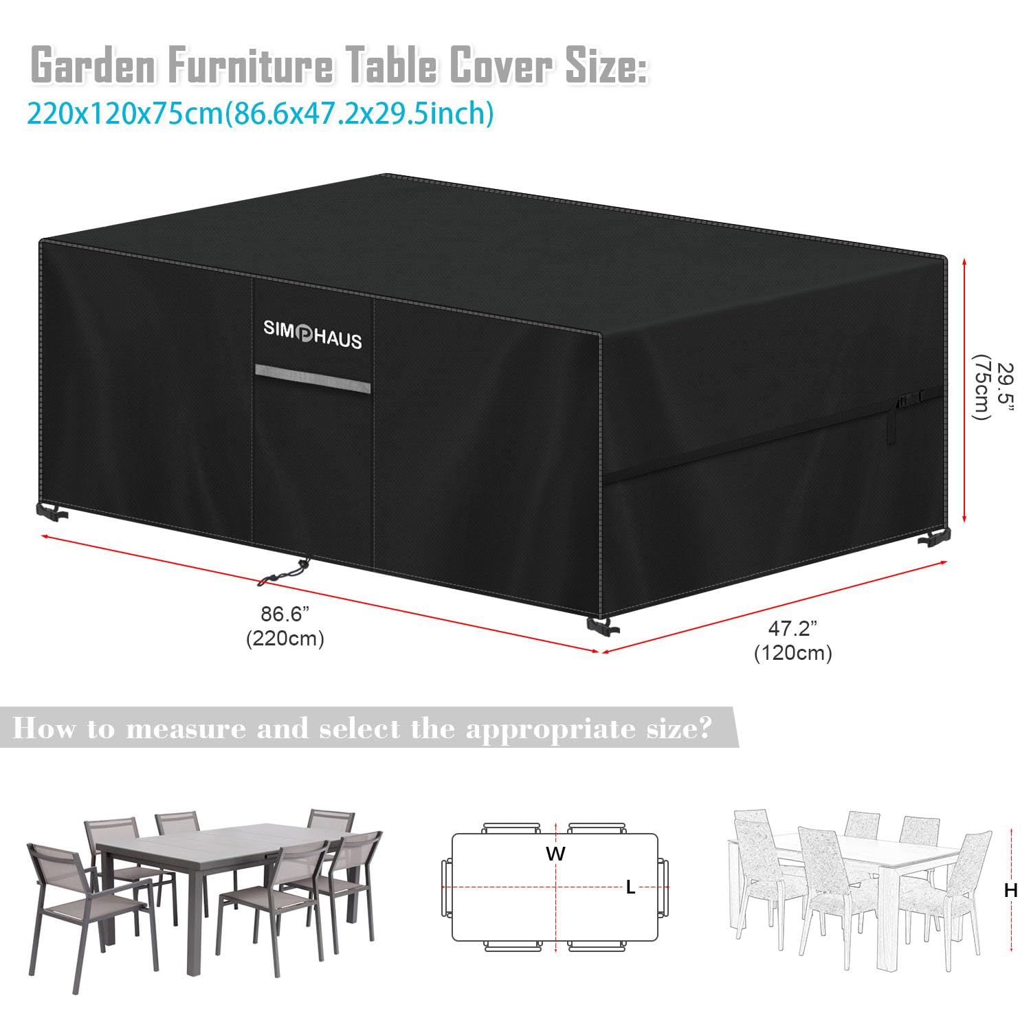 SIMPHAUS Waterproof Garden Furniture Cover 420D Oxford Fabric Large Outdoor Cover with Air Vent for Rattan Table Set Anti-UV - Image 2