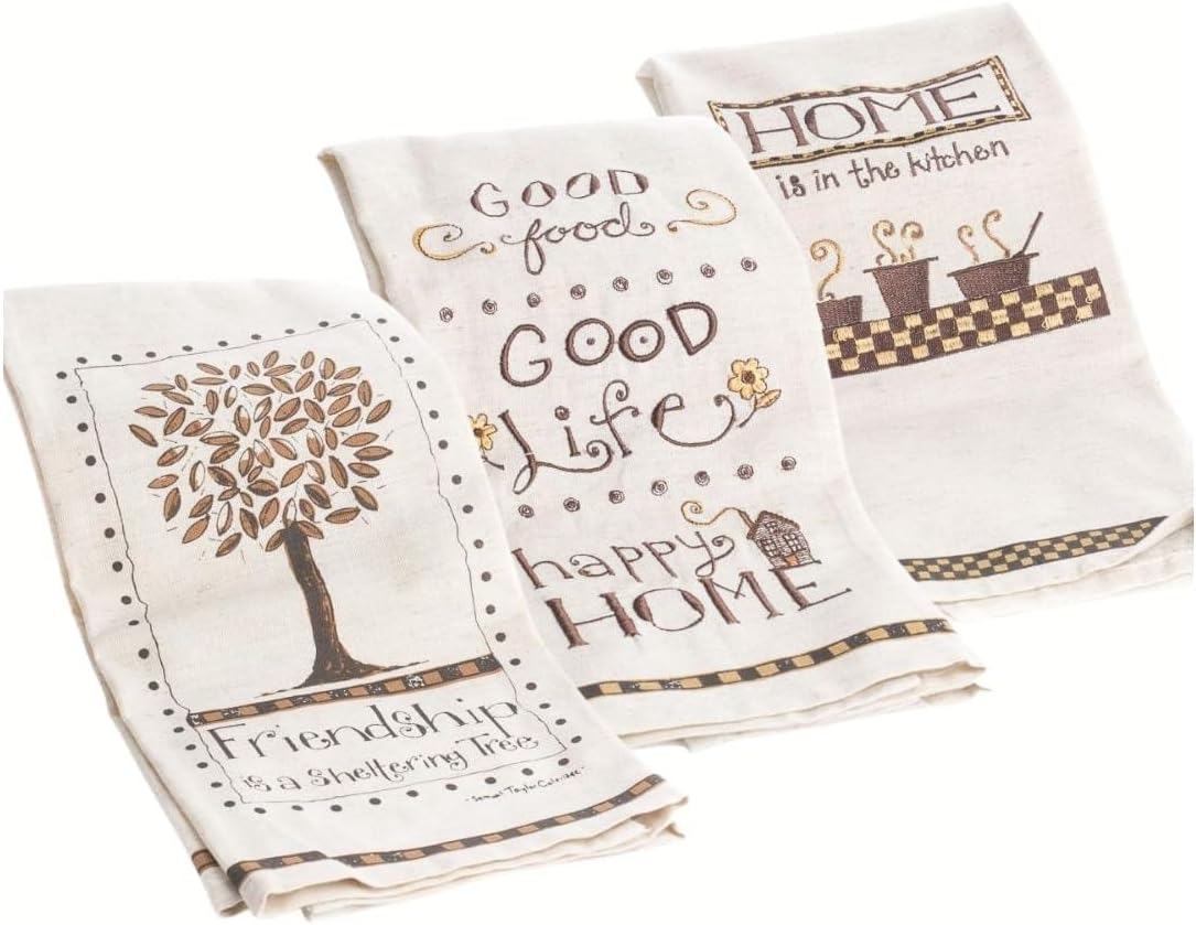 Factory Direct Craft Trio of Embroidered Cloth Kitchen Towels - 3 Piece Dish Towel Set for Displaying, Everyday Home Decor and Gifting (28 Inches x 20 Inches)