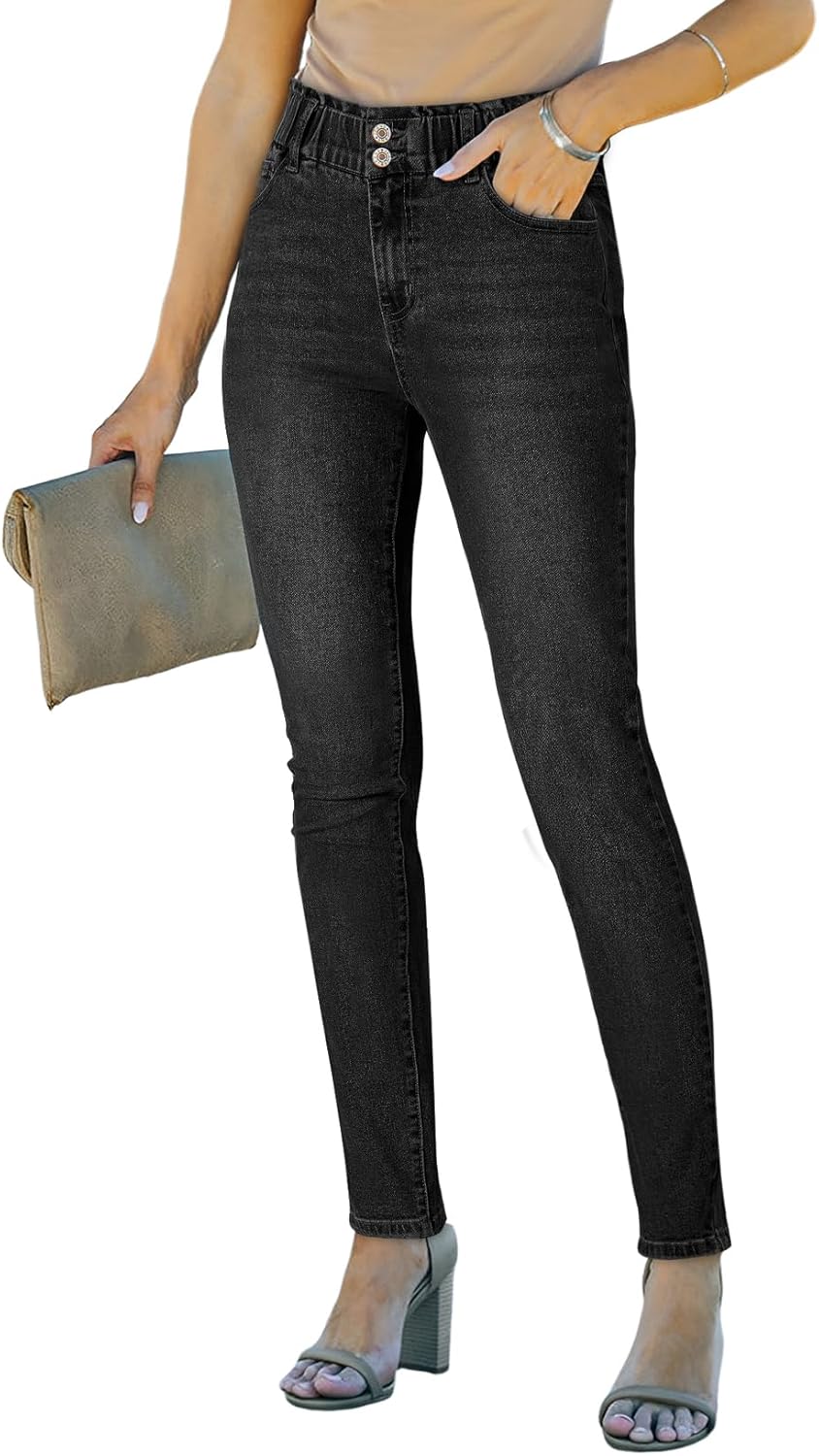 SHEWIN Womens High Waisted Skinny Jeans Stretchy Trendy Slimming Jeggings Buttons Full Length Denim Pants with Pockets