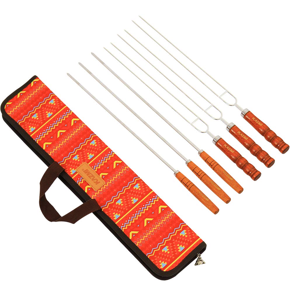 Kazmi 7 Piece Skewer Set with Case Stainless Steel Metal Shish Kabob