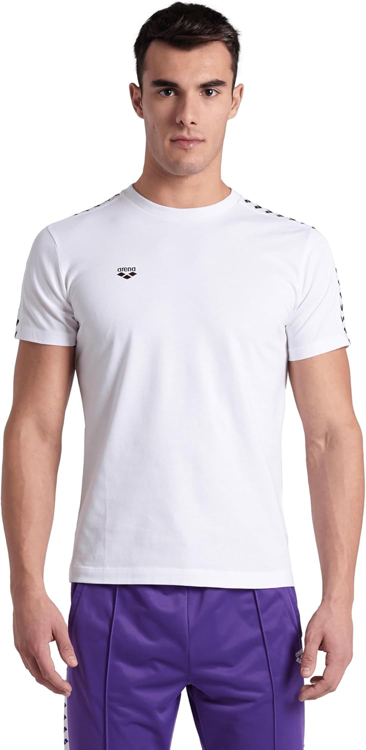ARENA Men's Team T-Shirt Soft 100% Cotton Slim Fit Short Sleeve Casual and Athletic Wear, Small, White/White/Black