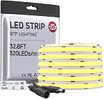 BTF-LIGHTING FCOB COB LED Bande de lumière blanc variable 24V DC Blanc chaud 3000K 10m 320LEDs/m CRI 90+ Sous Cabinet Lampe de ruban pour Chambre à coucher Home Party Décoration UL Inscrit(Pas de puissance et contrôleur)
