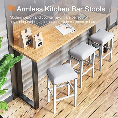 Odk 29" Bar Stools Of 2 Modern Saddle Stool For Home Bar Pub Dining Kitchen Counter Height Bar Stools White Cloth Bar Stool With Nailhead Thick Cushion Backless Barstools Island Chairs #TOP5