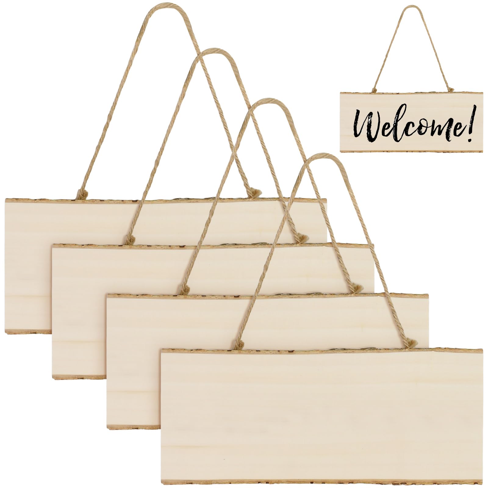 Pack de 4 Cartel Madera Colgante de Boj Macizo 25x10x1cm Letreros de Madera sin Terminar Placas para Manualidades Pirograbado y Grabar a Láser para Bodas, Jardines y Decoración Navidad