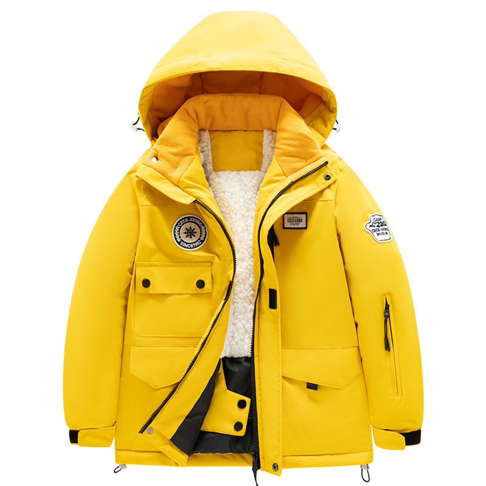 Veste de ski imperméable pour garçons – Manteau d'hiver coupe-vent avec doublure en polaire épaisse matelassée – Vêtement d'extérieur à capuche confortable