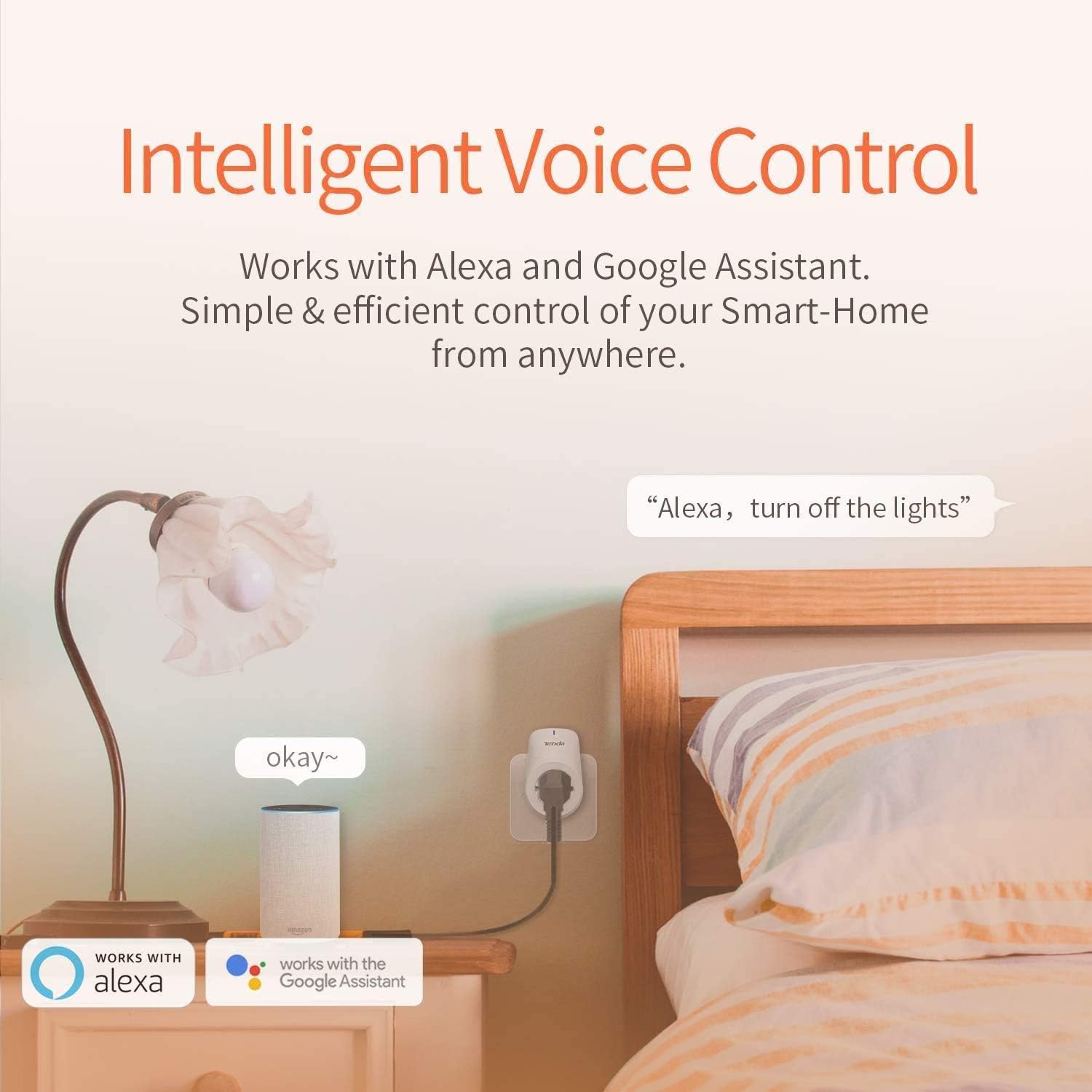 Tenda SP3 1 Pack Smart & Remote Contacts, 10A WLAN Socket with Voice Control (Alexa & Google Home) and App Remote, Schedules & Timers, No Hub Required, Smart Plug, Multilingual Support.