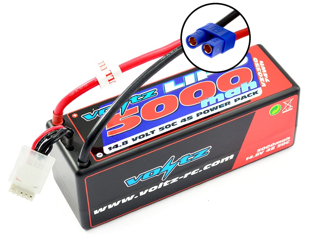 VOLTZ 5000mAh 4S 14.8V 50C Hard Case LiPo RC Car Battery w/EC5 Connector Plug