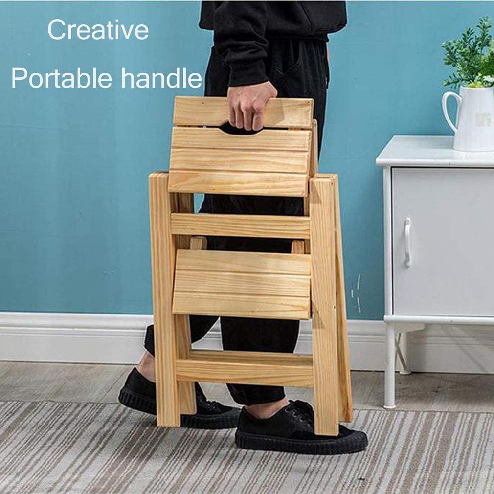 DASHADAO 3 Step Folding Kitchen, Office Wood Step Stools, Utility Multi-Functional 3 Tiers Portable Ladder Chair Seat with Non-Slip Foot Cover, Home Kitchen Bathroom Office Furniture Bedroo