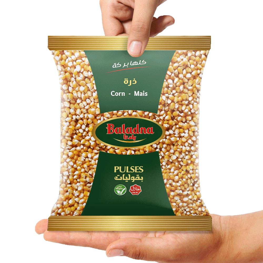 Baladna Getrockneter Mais 900 g x 12 | Hochwertige Maiskörner | Perfekt für Popcorn | Reich an Ballaststoffen | Natürliche Energiequelle | Vegan | Glutenfrei | Halal