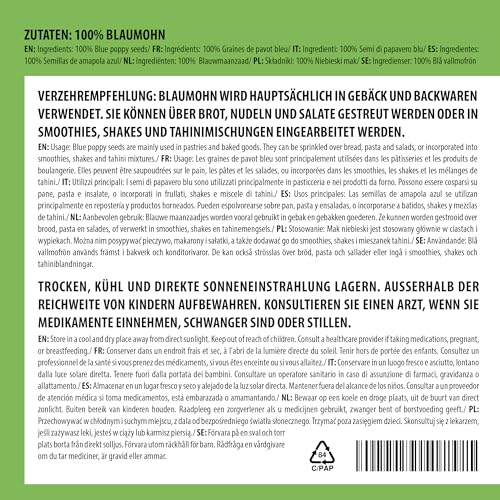 Alpi Nature Mohnsamen 500g, Blaumohn Samen ganz, Mohn Samen ganz zum Backen und Mohnkuchen