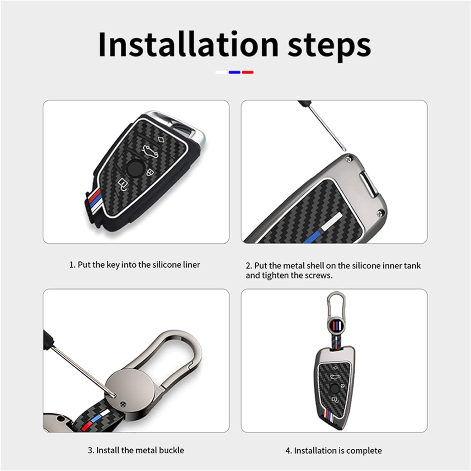 Carbon Fiber Key Fob Cover Case Metal Shell Cover Compatible for BMW 5 6 7 Series X1 X2 X3 X5 X6 X7 (Silver