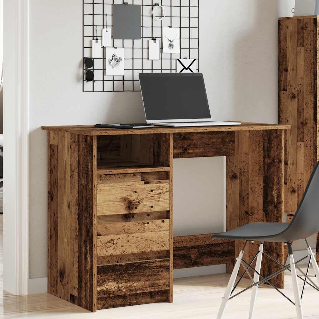 Mesa de ordenador con aspecto de madera envejecida, 102 x 50 x 75 cm, material de madera, resistente y fácil de limpiar, amplia superficie de trabajo para casa, oficina, juegos, oficina