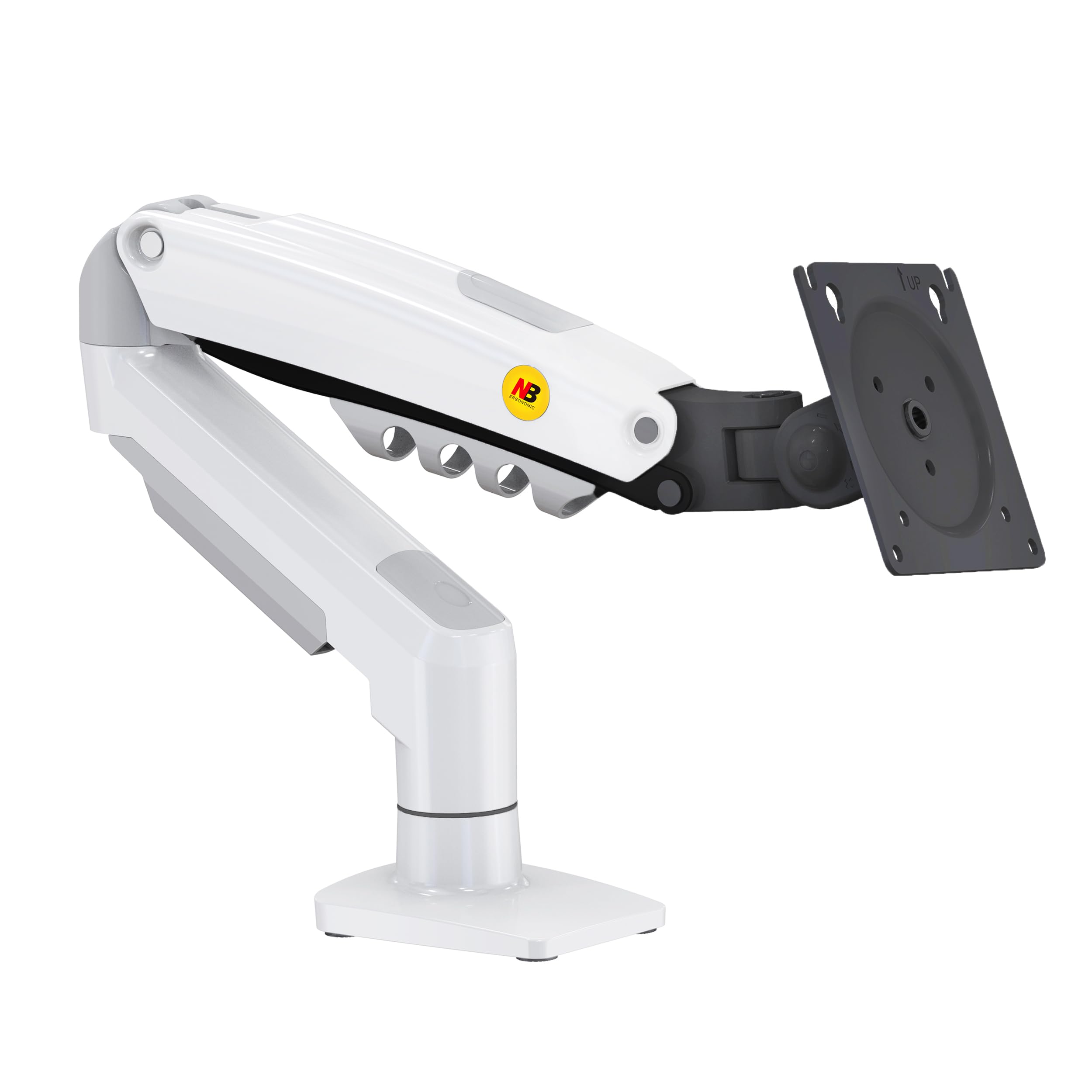 Supporto da scrivania con molla a gas per schermi LCD 17″-32″, bianco, VESA 75 mm e 100 mm, rotazione a 360° con peso da 2 a 9 kg