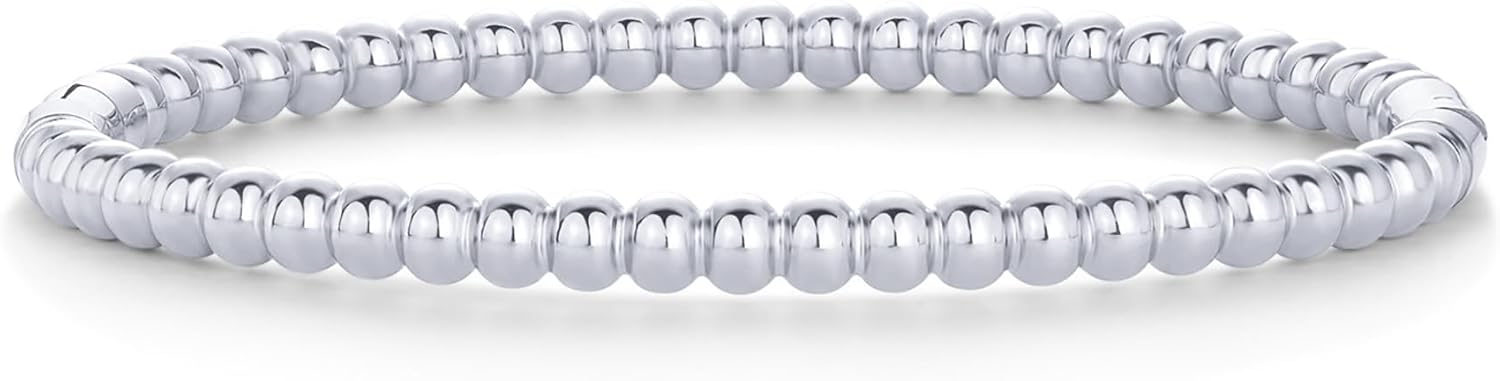 PAVOI 14K Gold Plated Waterproof Bangle Bracelets for Women | Stainless Steel Faceted Hammered Ball Beaded Hinged Bracelet