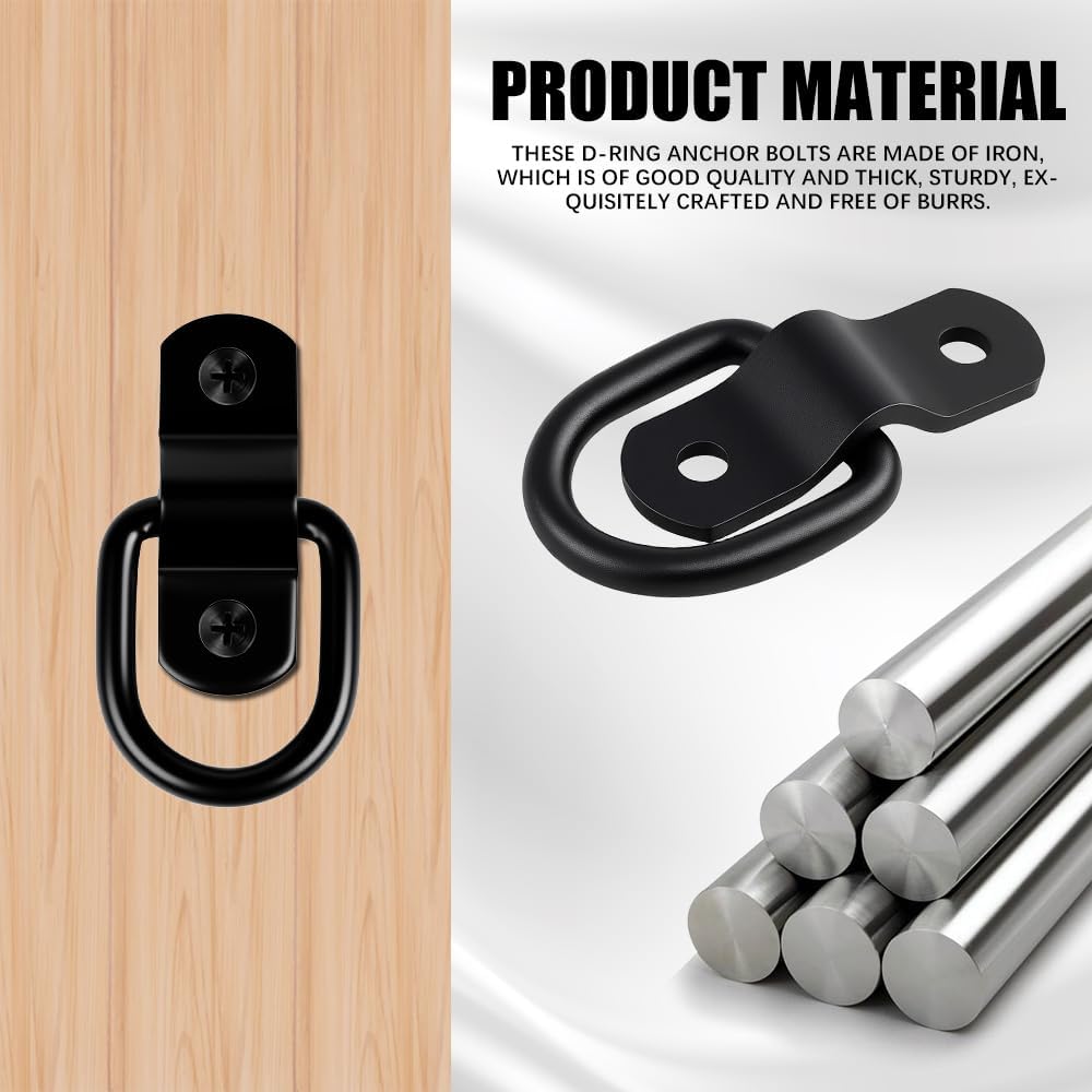 4PCS D Rings Tie Down Anchors, Heavy Duty Steel D Rings Tie Down Anchors, Cargo Trailer Anchor Point with Screws, Bracket Hooks Kit for Cars Vans Trucks RV Pickup Camper Surface Mount