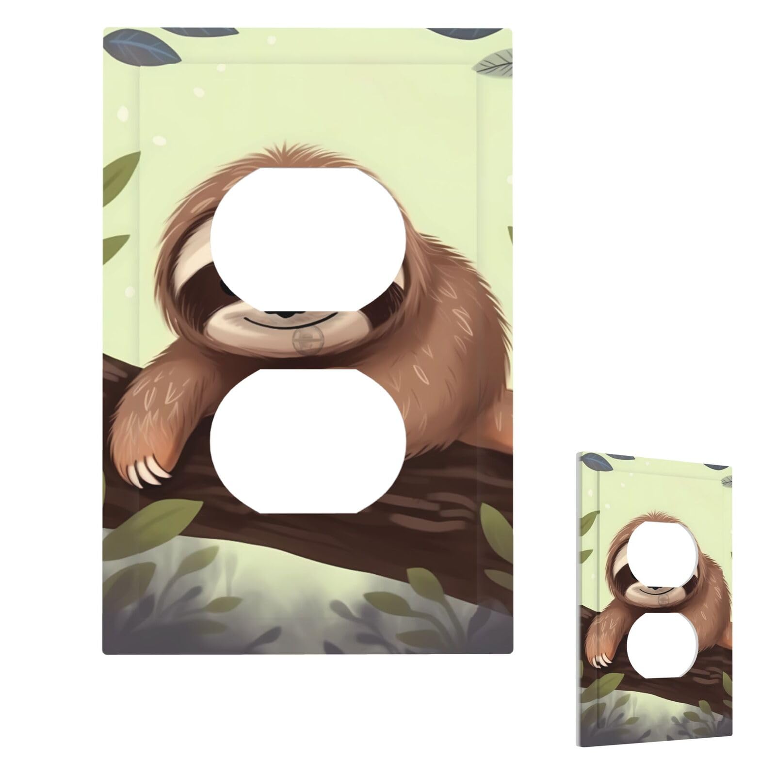 Fekiloot Duplex Cute Sloth Wall Plate Cover Modern Decorative 1 Gang Light Switch Cover Unbreakable Receptacle Outlet Covers For Living Room Bedroom Home Decor