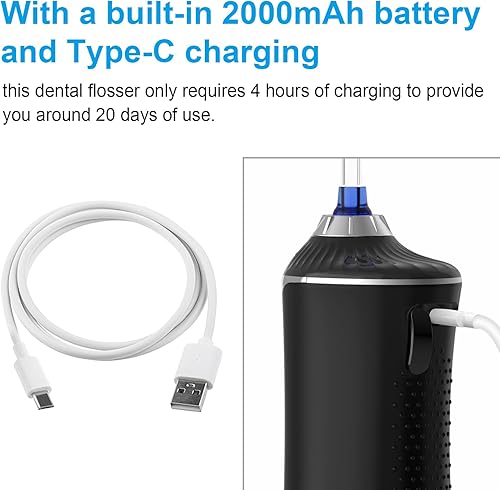 Miniatura 4 de Ivandar Irrigador dental para limpiador de dientes, irrigador oral inalámbrico portátil con 5 niveles de presión (30-130 psi), 6 puntas de chorro,