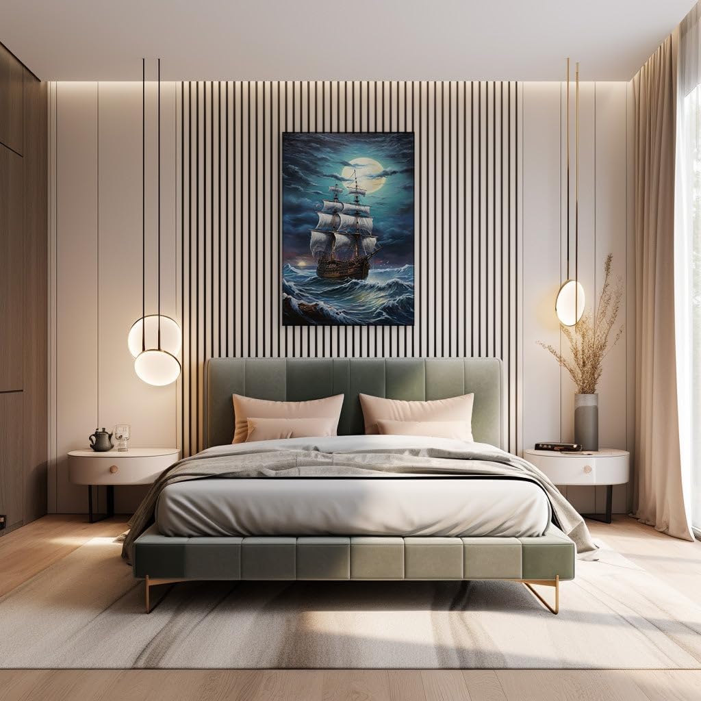 Canvas for Living room. Majestic Vessel Against the Fury of the Night Storm, 27 x 18 inch Canvas Wall Art - Ready to Hang