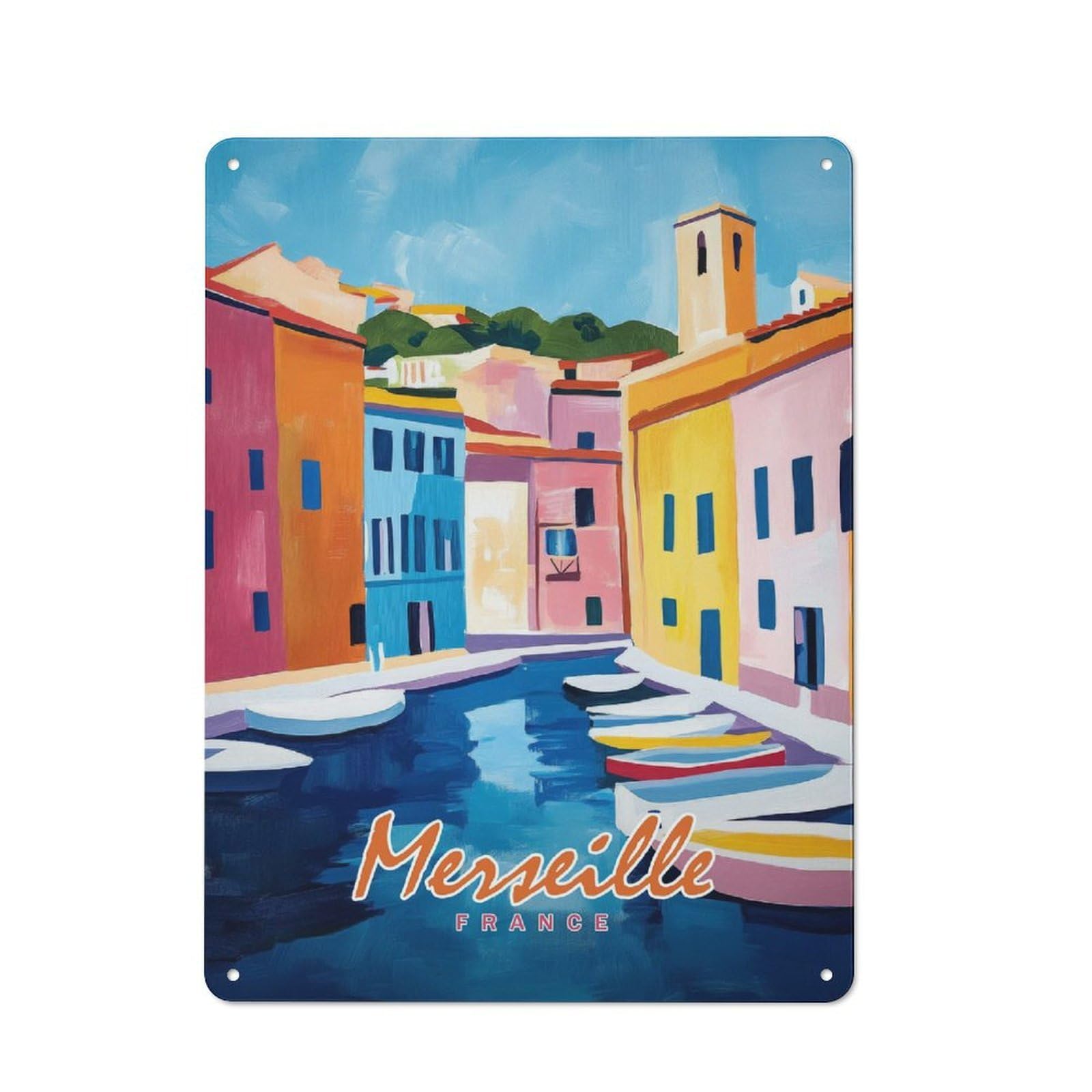 Junmoney Style-9 Marseille Canal Painting Workshop Style Metal Wall Decor 40X30cm, Garage Metal Sign For Workshop, Basement, Shed Or Games Room
