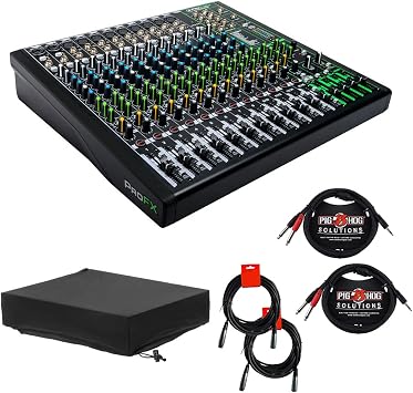 Mackie ProFXv3 Series, 16-Channel Professional USB Effects Mixer with Built-In Effects Bundle with Gator GMC-2222 Mixer Dust Cover, 2x Pig Hog PB-S3410 Stereo Cable, and 2x XLR-XLR Cable