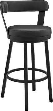 Armen Living Kobe 26" Counter Height Swivel Bar Stool in Black Finish and Black Faux Leather