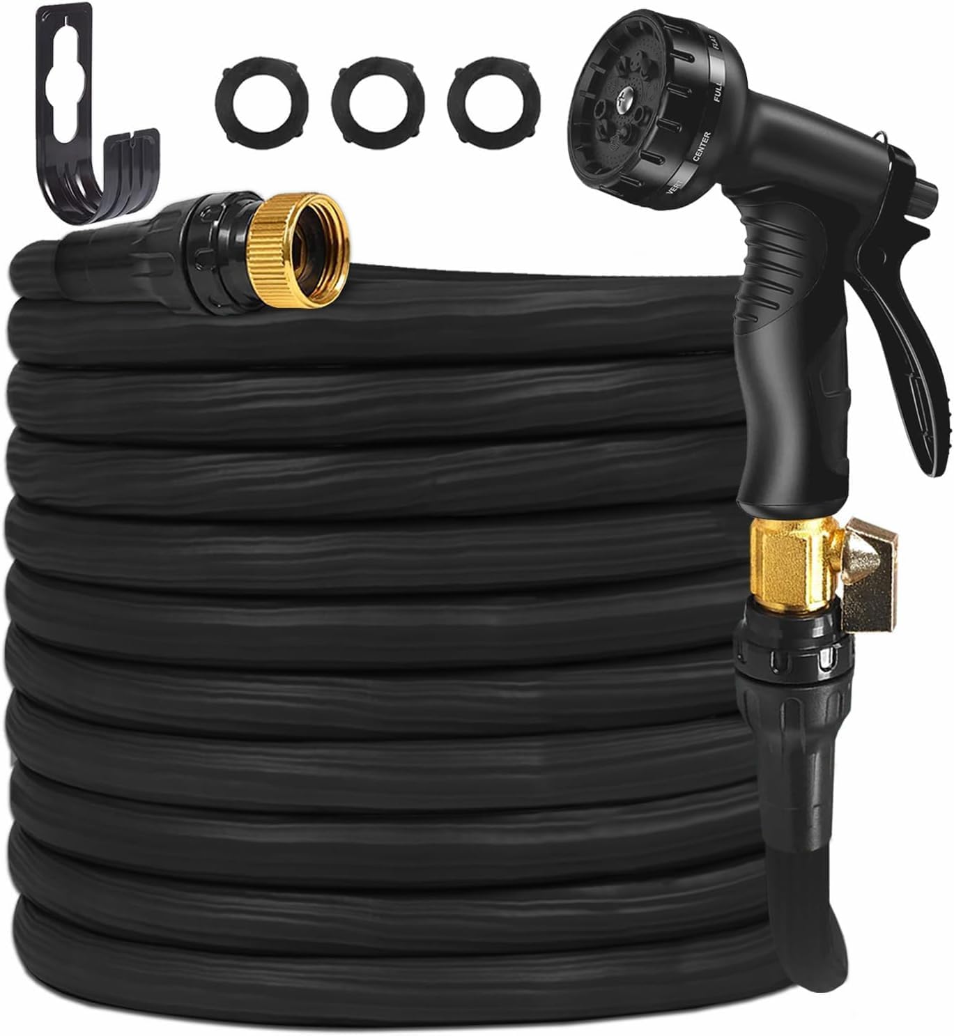 2024 Upgrade 100 FT Expandable Garden Hose Water Hose with 10-Function High-Pressure Spray Nozzle, Heavy Duty Flexible Hose, 3/4" Solid Brass Fitting