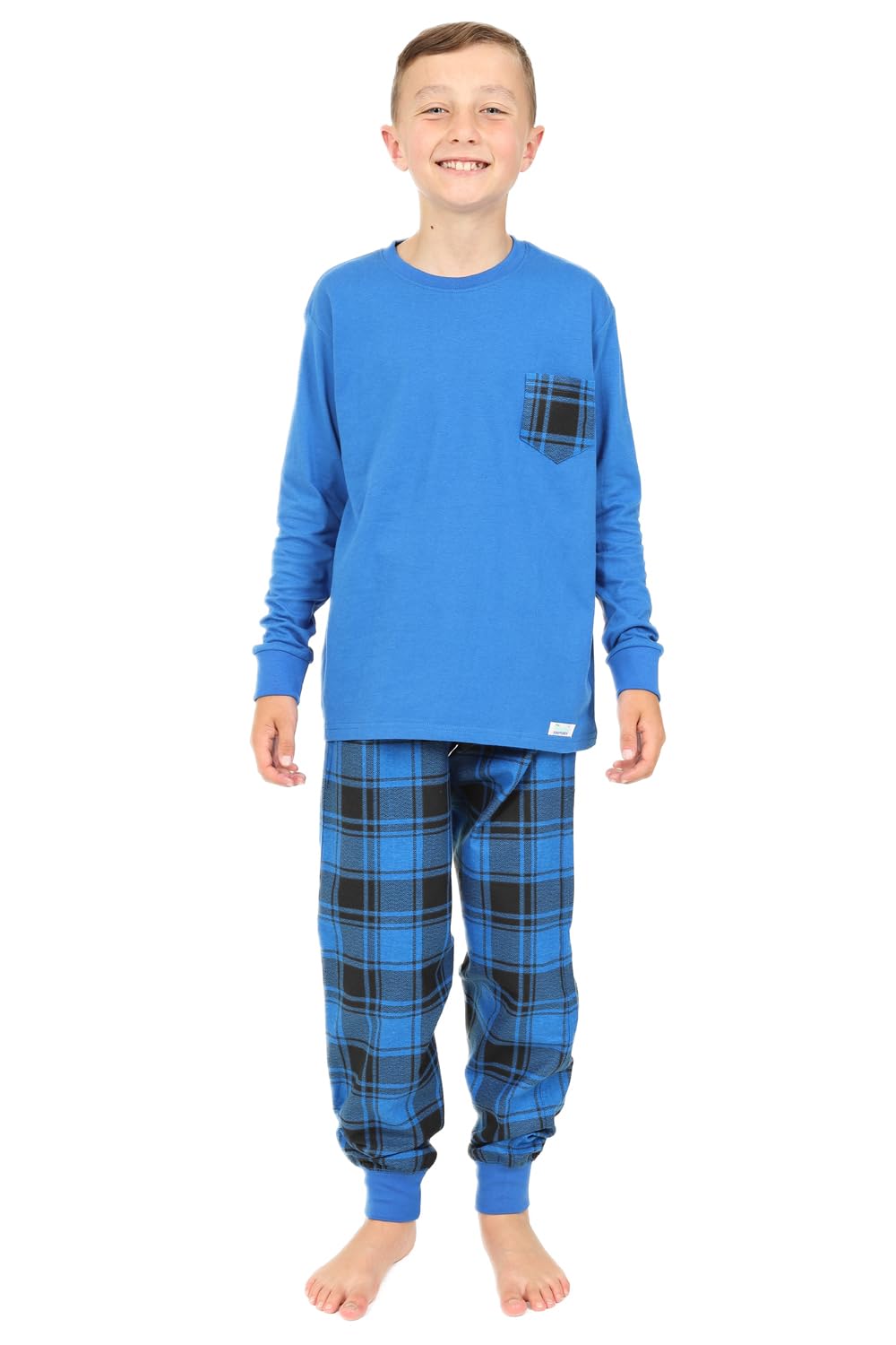 ThePyjamaFactory Long en Pyjama Long Coton Carreaux Bleus pour Garçon
