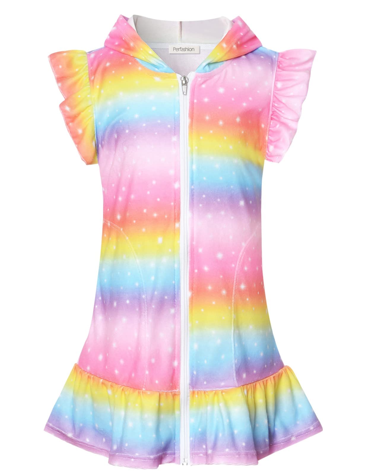Perfashion Swimwear Cover Up for Girls Terry Swim Cover Ups Hooded Kids Zip-up Cover-ups