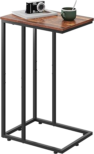 Miniatura 39 de Mesa auxiliar Wlive, mesa auxiliar móvil con marco de metal, para láptop o el café, mesa con forma de C con estante de malla y espacio de Alivio