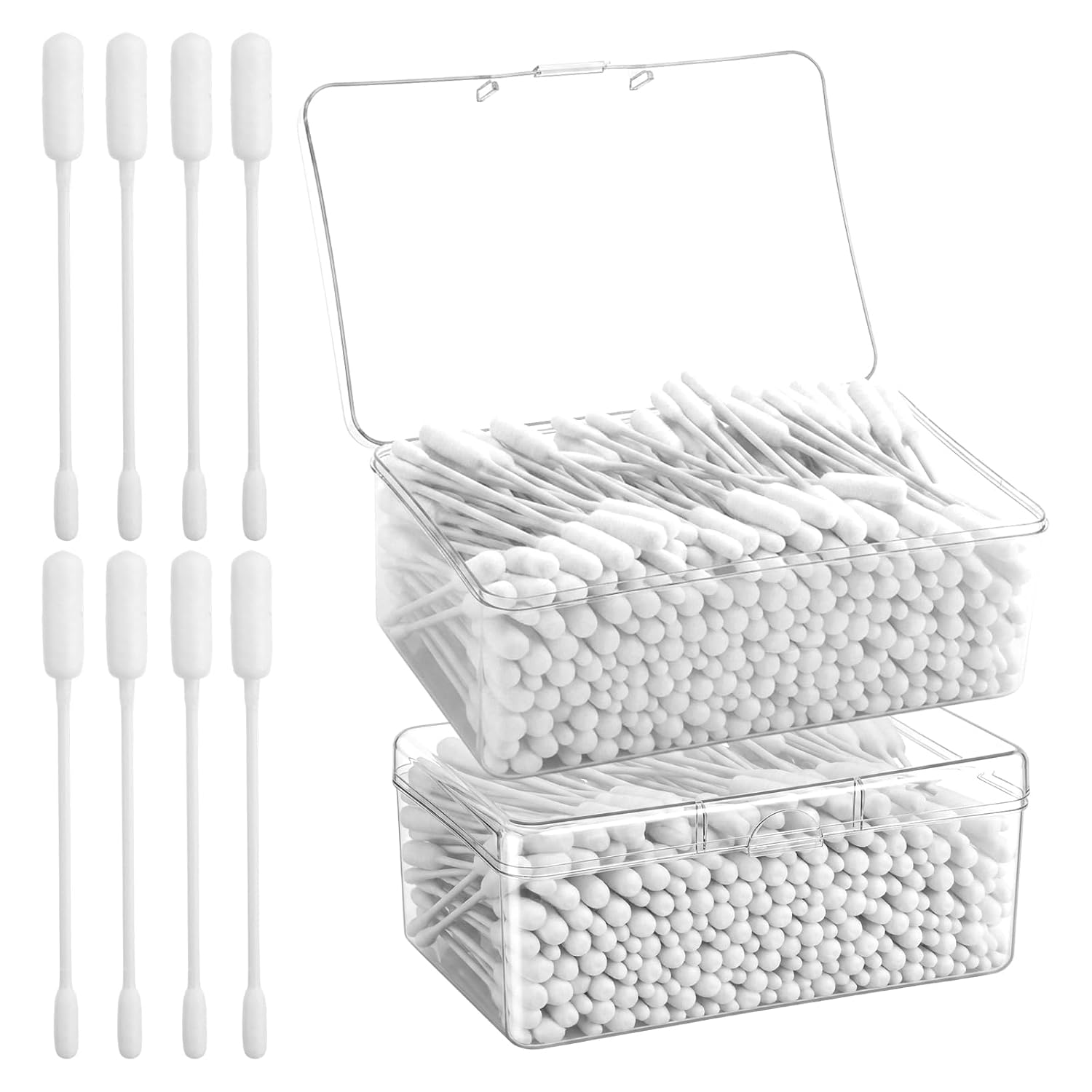 400pcs Long Cotton Swabs with Storage Case, 4-Inch Absorbent Double-Ended XL Cotton Buds for Dog Ear Cleaning, Makeup, Pet Care, 2 Boxes