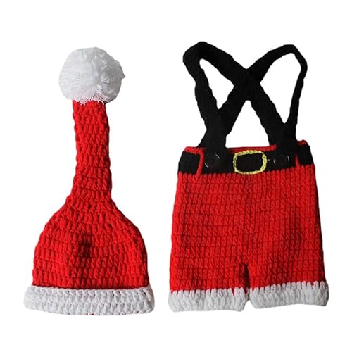Infant Christmas Photography Props Crochet Costume Outfits Cute Santa with Red Hat+Shorts Photo Shoot Props for 3-6 Months Newborn Baby Boy Girl