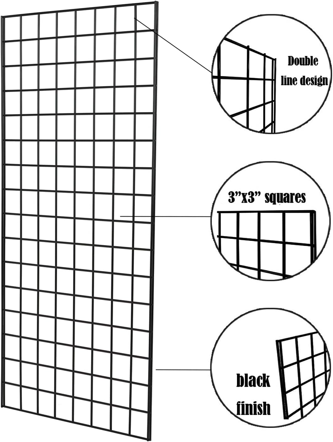 Grid Wall Commercial Grade Grid Panel Heavy Duty for Retail Display, 2' W x 4' H, Black (Pack of 4)