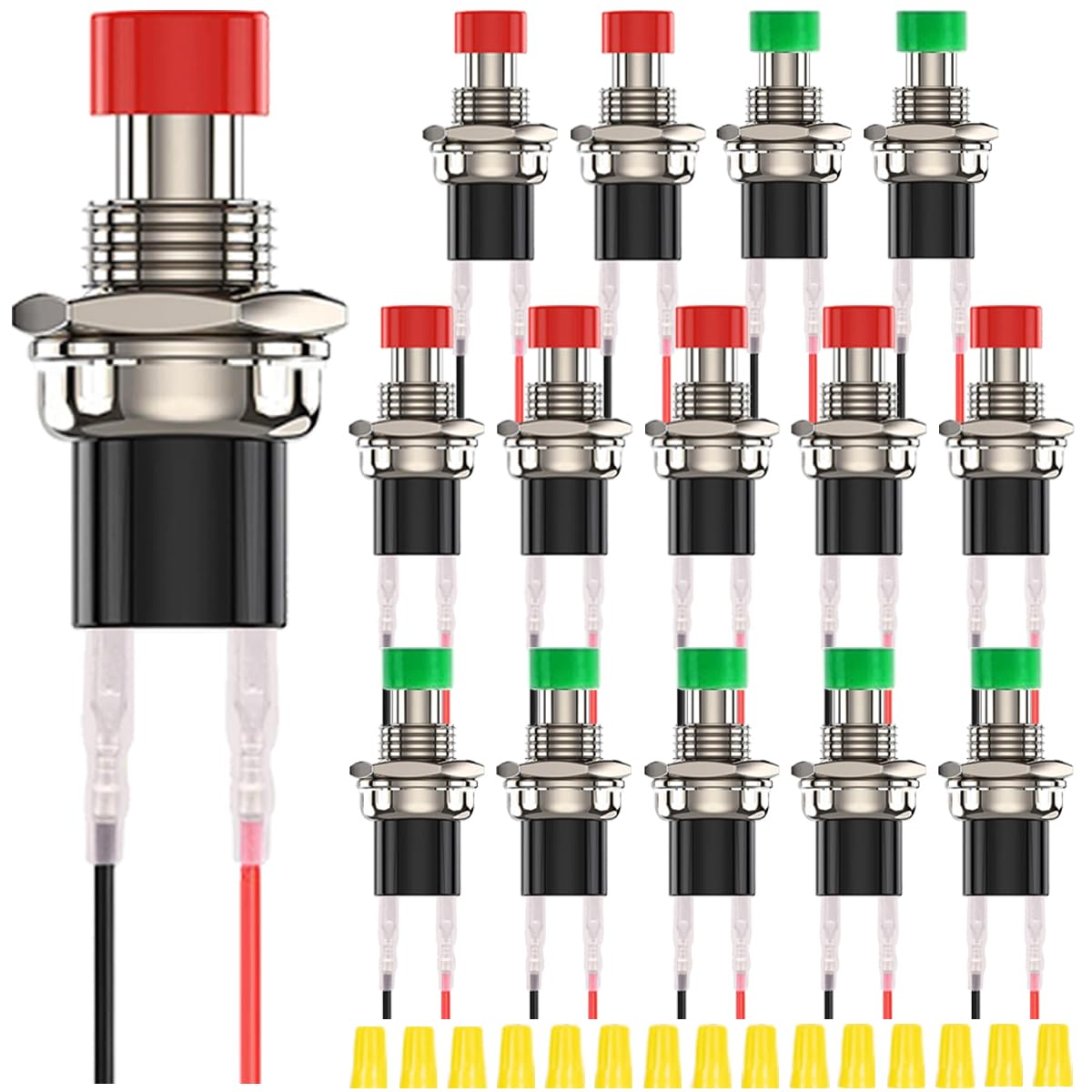 Amazon.co.jp: MKBKLLJY 15個 7mm 赤/緑 ミニ丸型押しボタンスイッチ 1A 250V AC 2ピン SPST オン ...