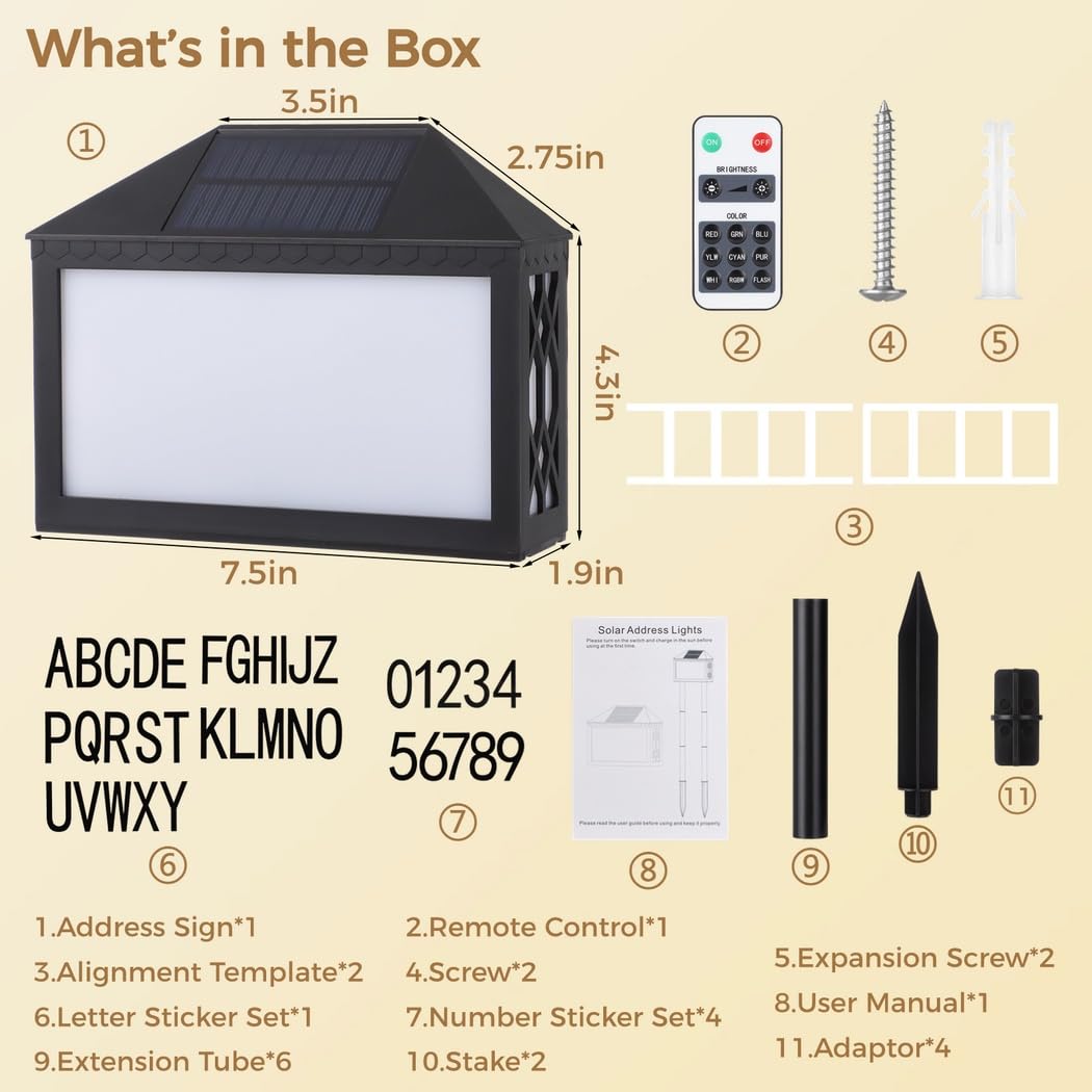 Kolorowy LED solarny znak adresowy z pilotem zdalnego sterowania do ogrodu lub dradespirita, alarm solarny Pow House Device Control Hardware Sound Fest Cr do śrub żaluzje do salonu, na