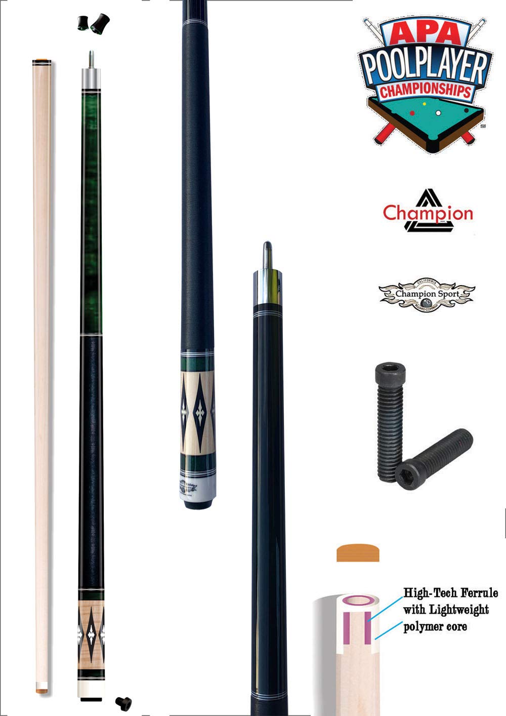 2021 Champion Lost Pieces Series Noroc Pool Cue Stick, Low Deflection Pro Taper, Black Hard Case, Model:LPC504, Retail: $184.52 (20oz, 13mm)