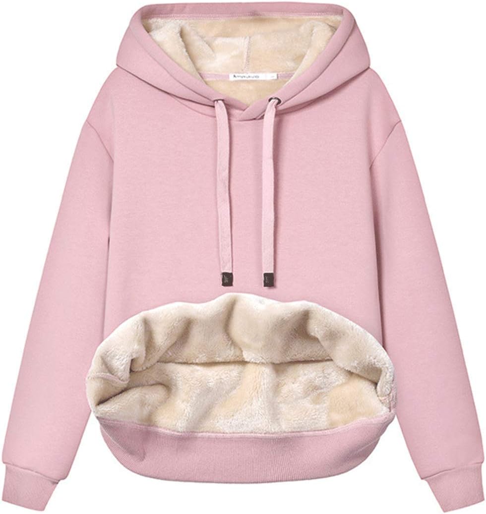 Womens Casual Winter Warm Fleece Sherpa Lined Pullover Hooded Sweatshirt