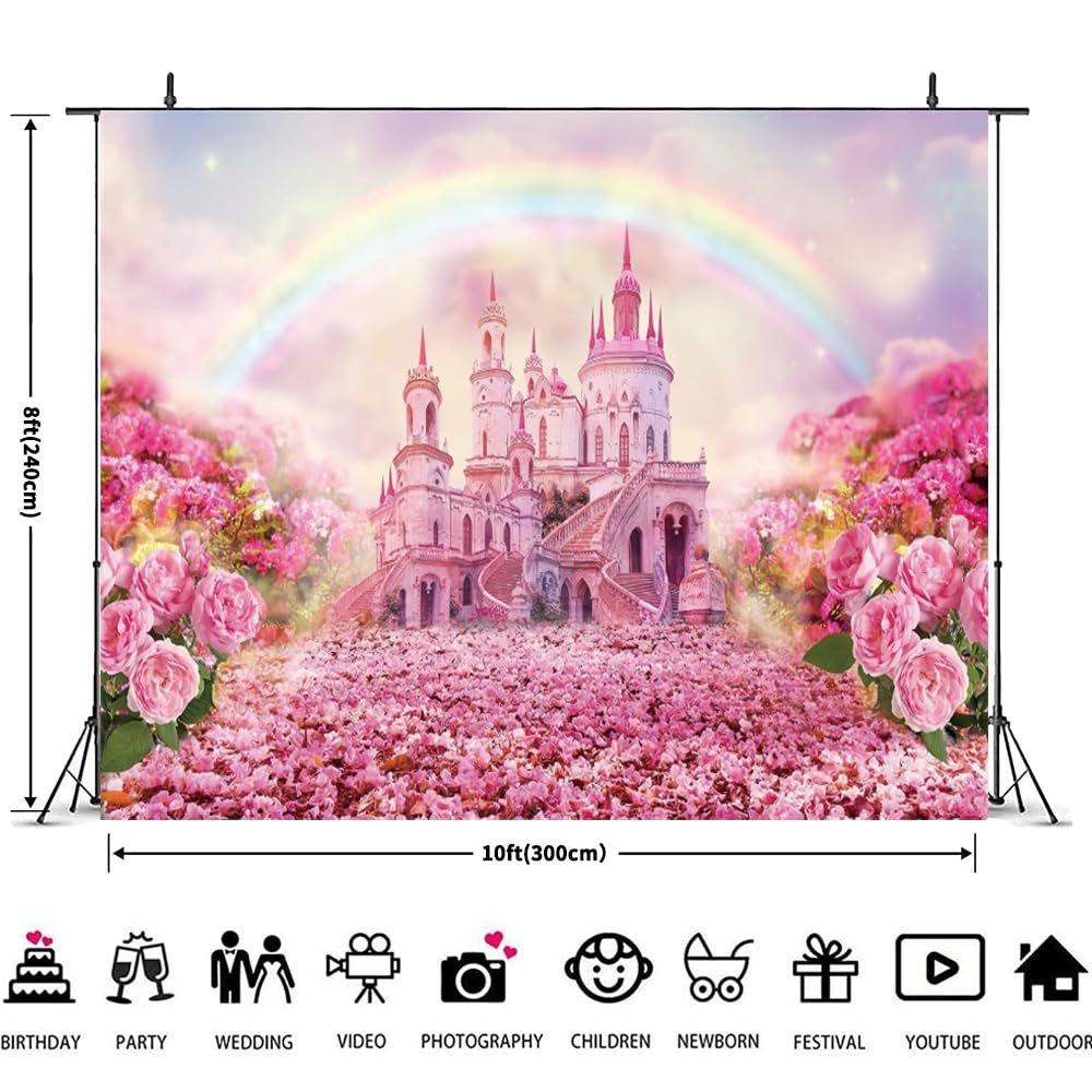 Prinzessinnen-Hintergrund Für Geburtstagspartys – 3x2,4 M, Mit Schloss & Blumen-Motiv | Fotohintergrund Für Mädchen-Party, Babyshower, Dekoration
