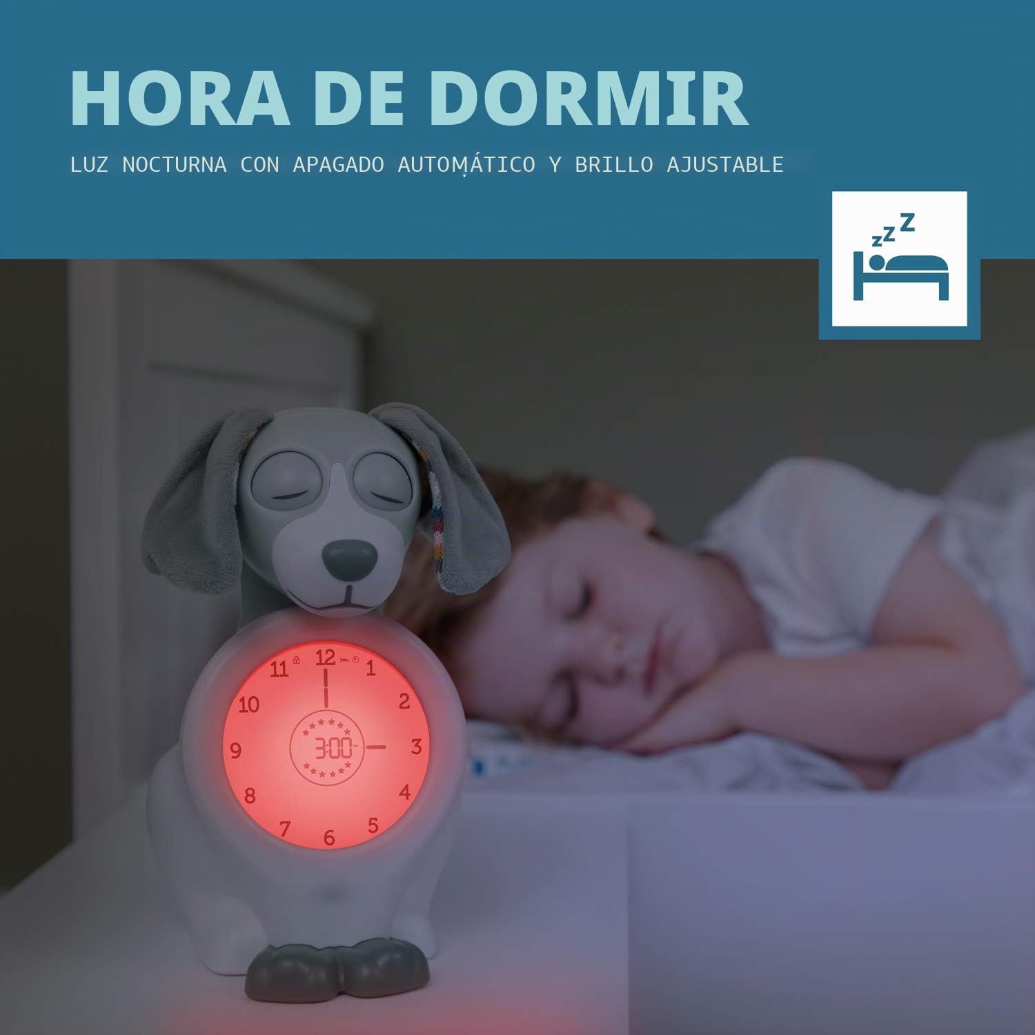 Zazu Kids Davy Dog - Despertador Educativo y Entrenador del sueño para niños, Despertador LED Infantil, sueño Inteligente y Despertar, niñas y niños (Verde)