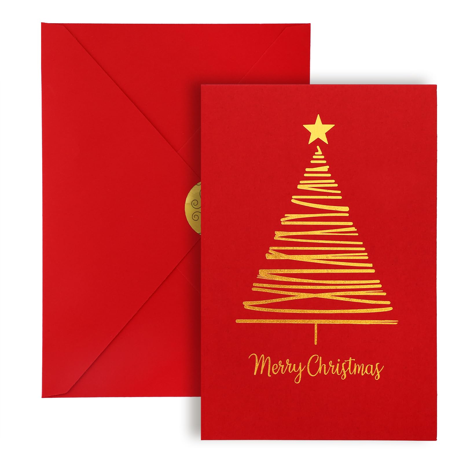 20pcs Christmas Greeting Cards, Merry Christmas Cards with Gold Foiling Xmas Tree Include Seal Stickers & Envelopes for Family Friends & Loved Ones (Red)