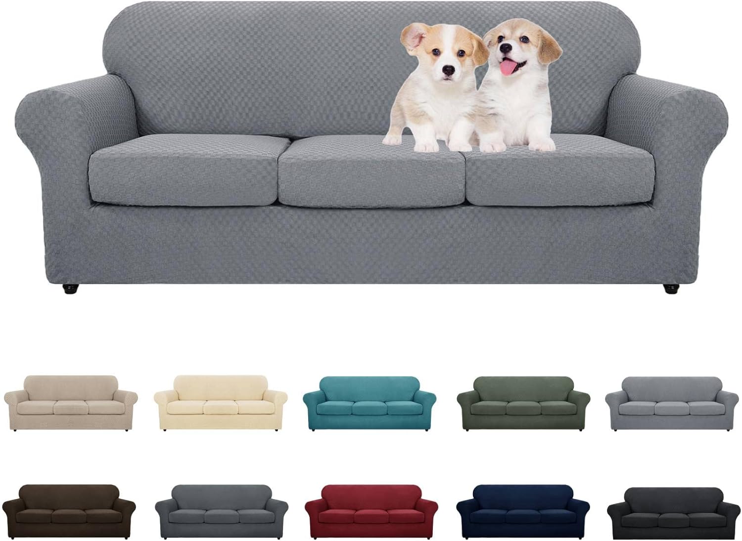 MAXIJIN 4 Piece Newest Couch Covers for 3 Cushion Couch Super Stretch Non Slip Couch Cover for Dogs Pet Friendly Elastic Jacquard Furniture Protector Sofa Slipcovers (Sofa, Light Gray) Large (3 Cushion) Light Gray