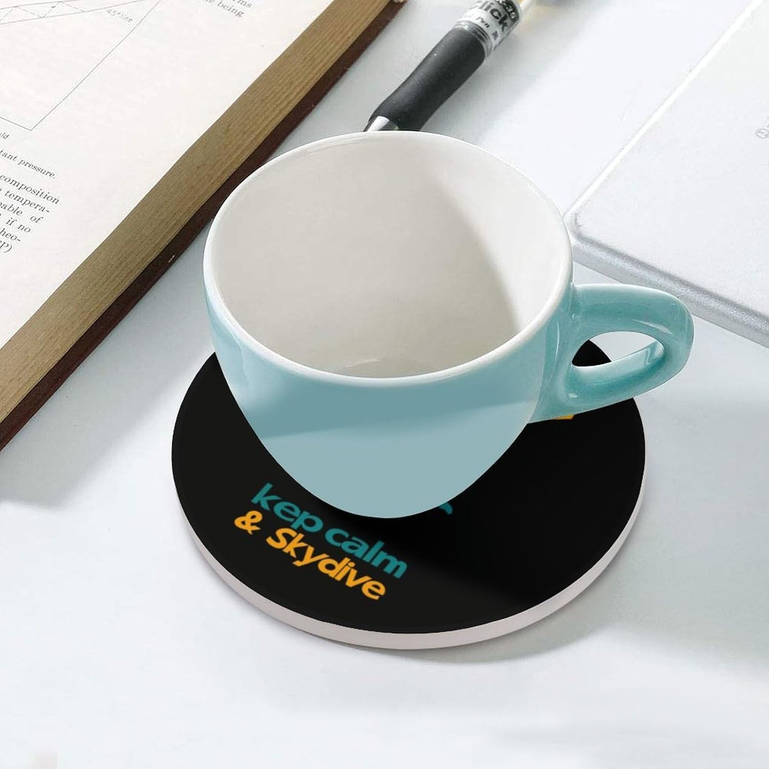 Keep Calm and Skydiving Round Ceramic Coasters Print Drinks Absorbent with Cork Base for Home Decor Gifts 4 Inch