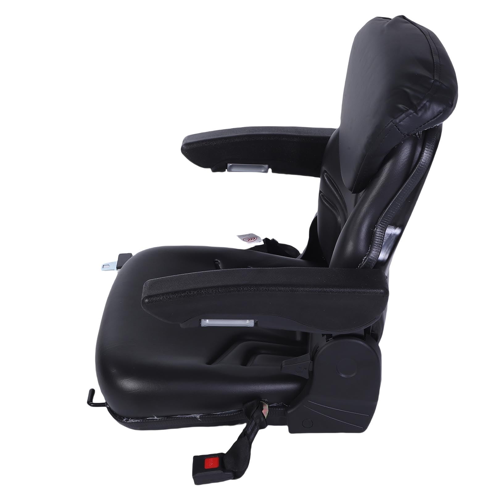 RiToEasysports Uniwersalne Siedzenie do Wózka Widłowego, Siedzenie do Traktora ze Skóry PCV z Zagłówkiem, Podłokietnikami, Pas Bezpieczeństwa, Oparcie od 30 180 Stopni, Szyna ślizgowa 8 Cm, łado