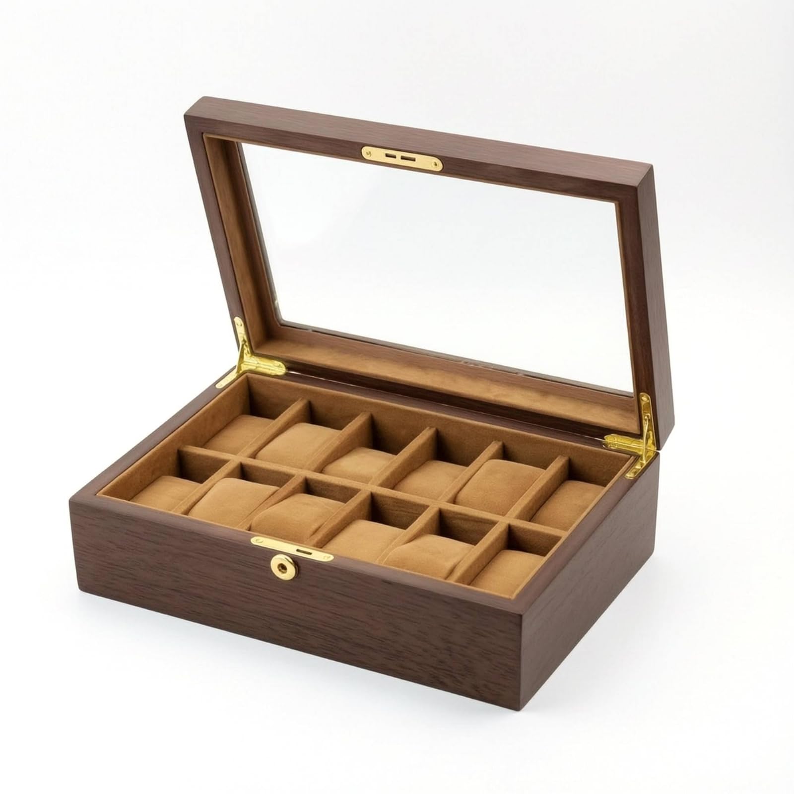 Caja Relojes Acolchado Estuche con Tapa Transparente Organizador para Coleccionistas, Caja De Madera De Nogal De 12 Ranuras