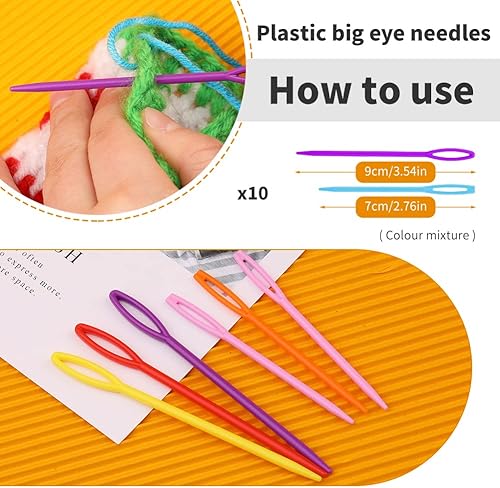 Miniatura 5 de FTEVEN 36 agujas romas de ojo grande, agujas de plástico de ojo grande, agujas de hilo, agujas de tapiz dobladas de ojo grande con marcadores de