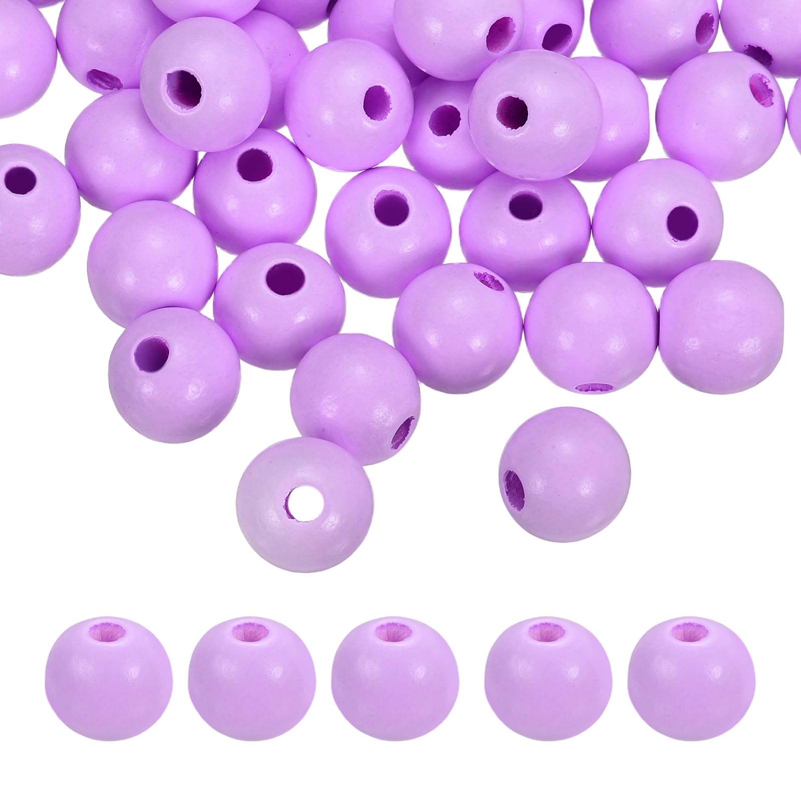 sourcing map 50pcs Light Purple Colored Wooden Beads 16mm Dia. 4.3mm Hole Large Round Natural Dyed Wood Loose Spacer Ball Bulk for DIY Bead Crafts Making Home Decor