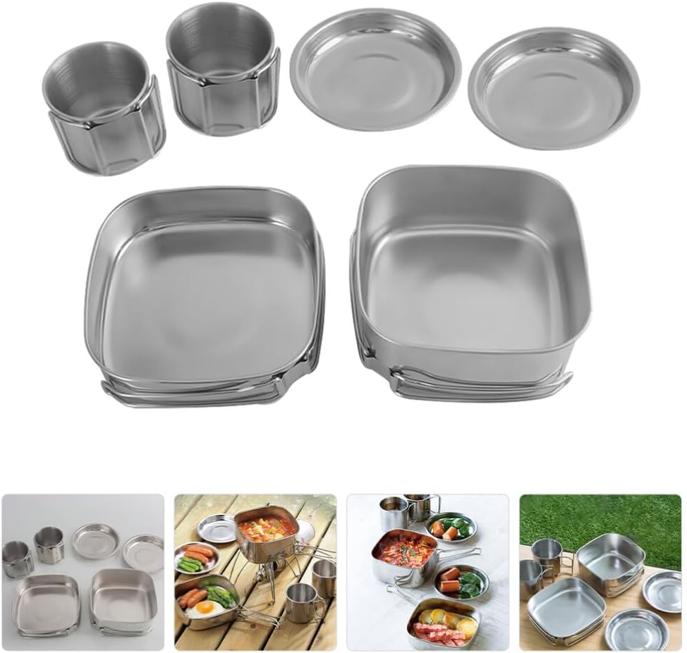 BESPORTBLE Portable Cooking Pot Pan Set Stainless Steel Camping Cookware for Outdoor Cooking Hiking and Camping