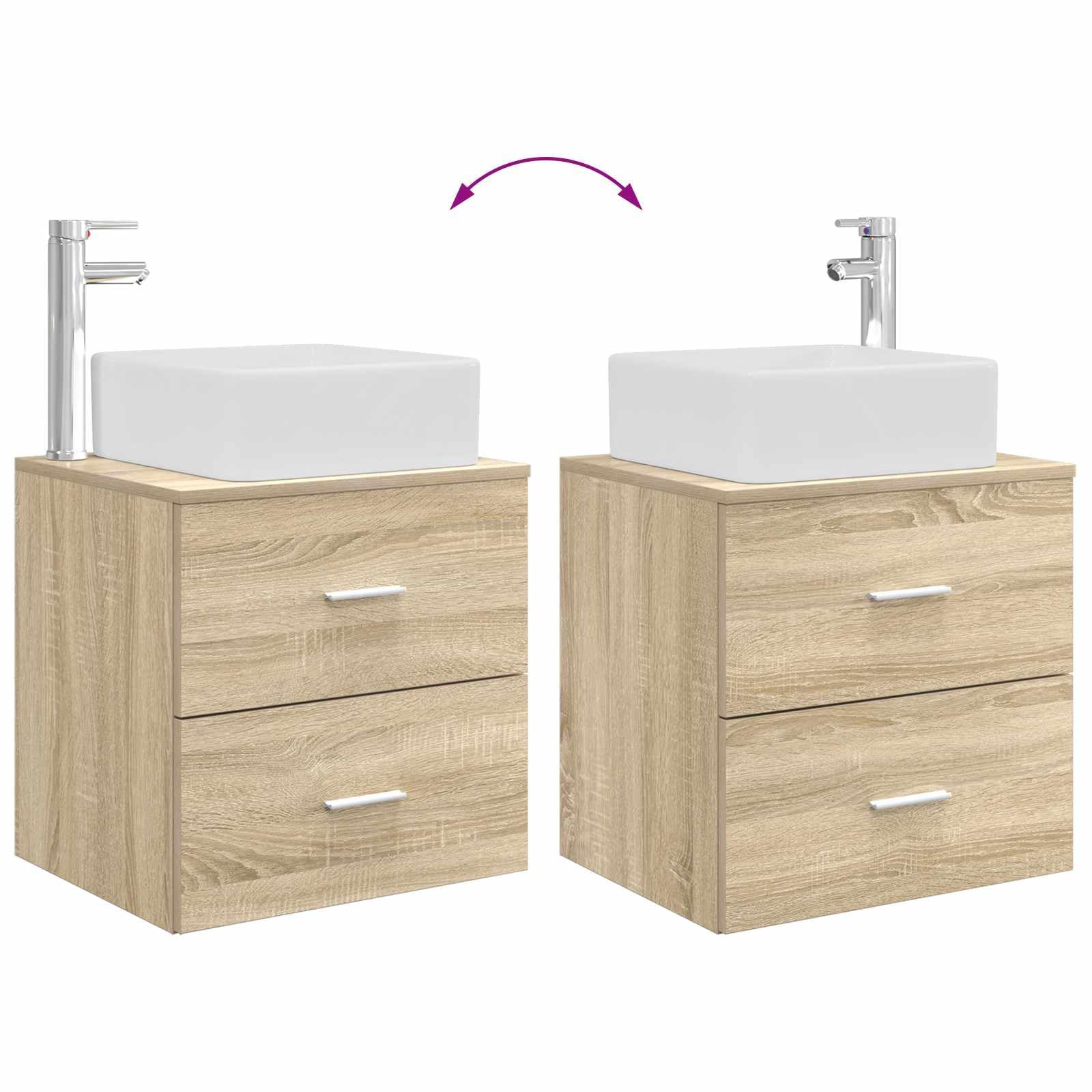 Lavabo da parete in rovere Sonoma con lavandino, 53 x 34,5 x 63 cm, mobile da bagno in legno con cassetti, ripiano e maniglie argentate, per ospiti WC e bagno