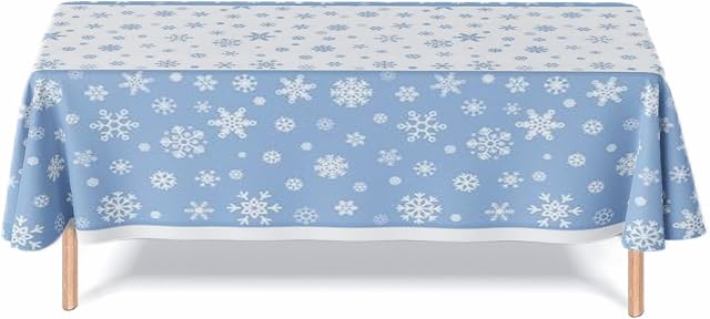 ATBEAMEN 130x220cm Blue and White Snowflake Tablecloth Disposable for Xmas Decor,Christmas Frozen Winter Snowflakes Table Covers Winter Rectangular Table Cloth for Christmas,Winter Holiday Home Party